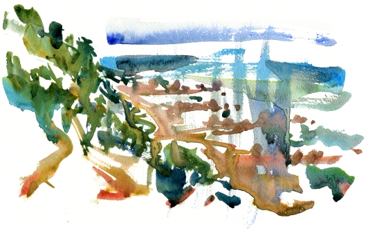 beach, south bornholm, akvarel - Watercolor by Frits Ahlefeldt Bornholm Coast path