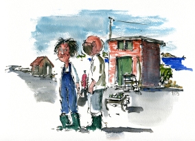 Aarsdale folk, akvarel - Watercolor by Frits Ahlefeldt Bornholm Coast path