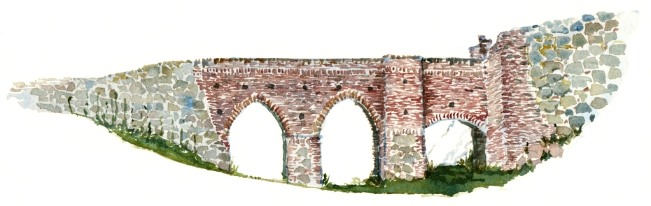 Castle ruin, akvarel - Watercolor by Frits Ahlefeldt Bornholm Coast path