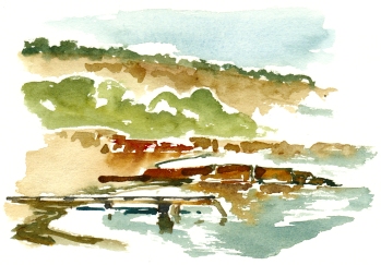 Strand. akvarel - Watercolor by Frits Ahlefeldt Bornholm Coast path