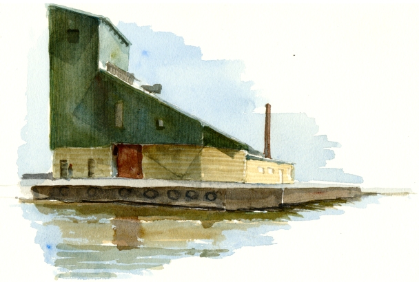 Nexo harbor, akvarel - Watercolor by Frits Ahlefeldt Bornholm Coast path